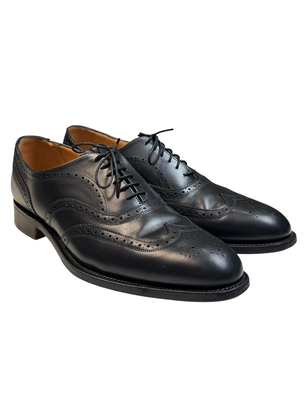 Sanders England Diplomat Collection Ken Black Leather Wingtip Oxfords Shoes 10.5